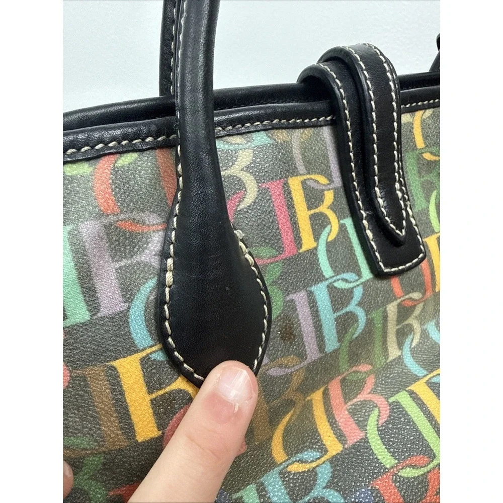 Dooney & Bourke Cindy Rainbow Signature DB Coated Canvas Tote Purse Bag